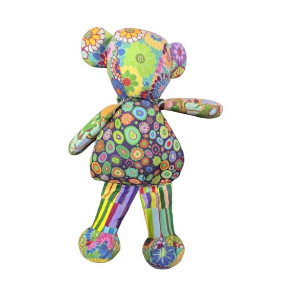 Teddy Bear plush Patchwork Colorful Fabric  Handmade Stuffed Toy 12" groovy - Picture 3 of 7